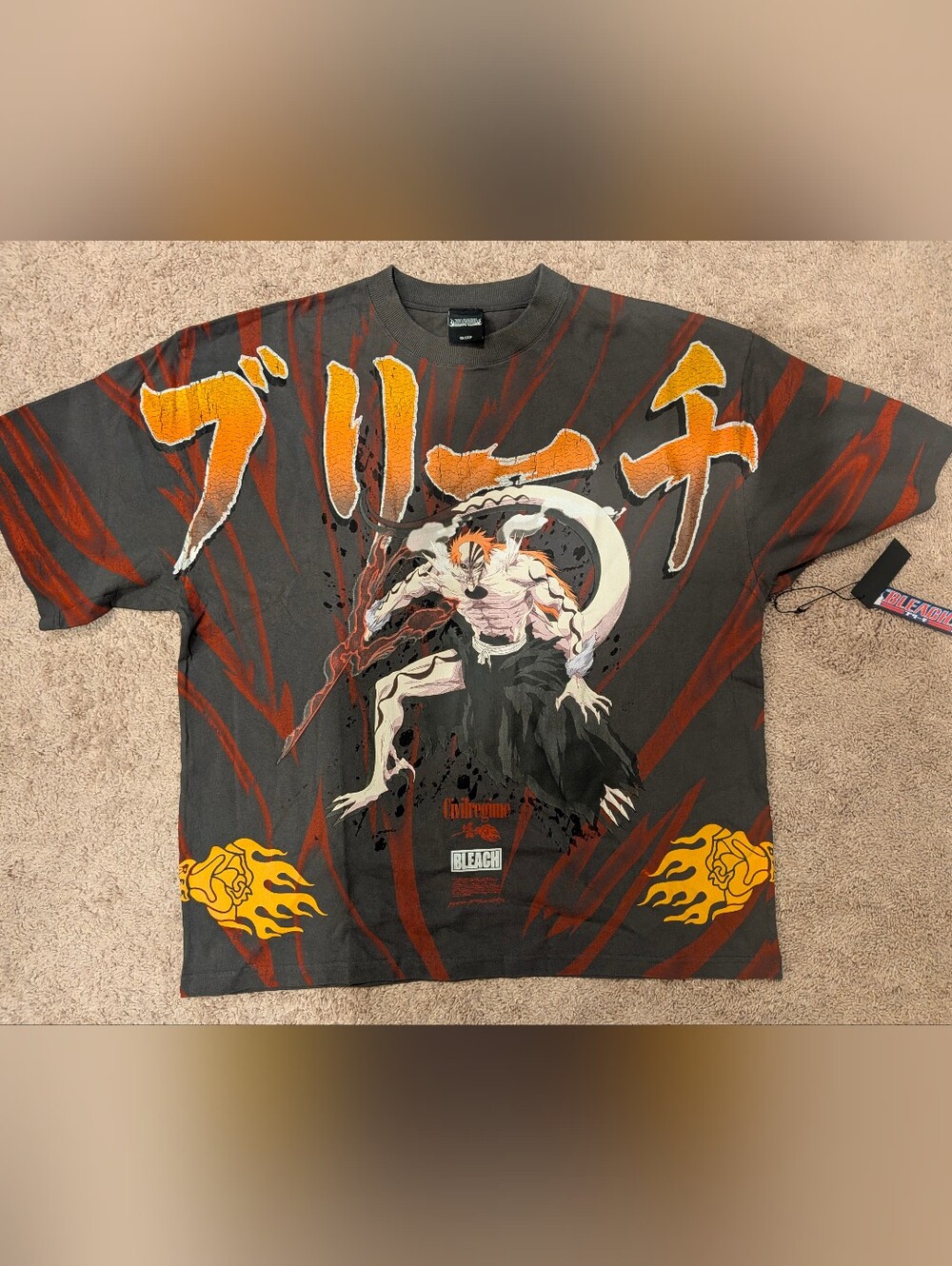 Civil Regime x Bleach Ichigo Hollow Anime All Over Graphic T-Shirt XL NWT